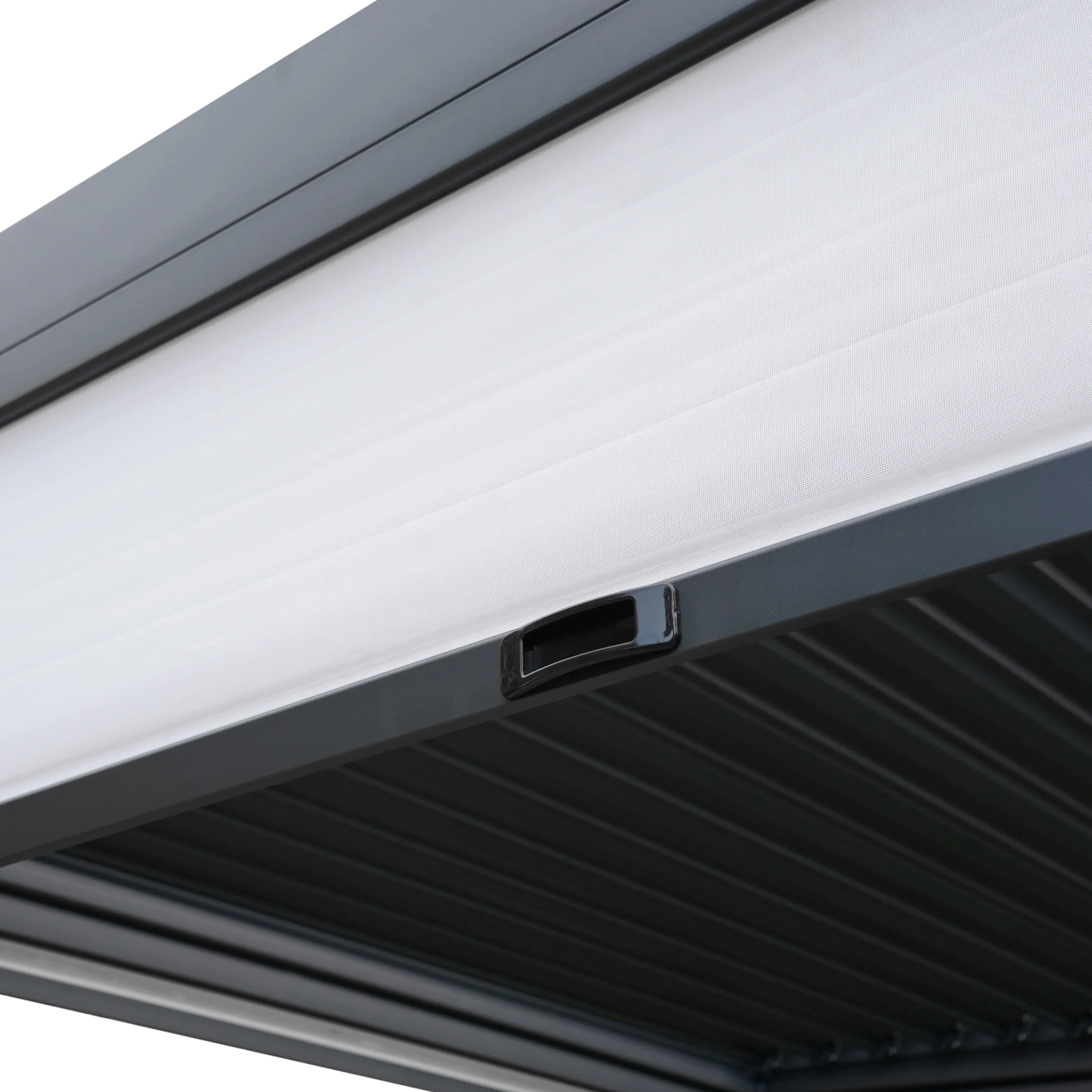 Anthracite Aluminium Pergola With White Blinds, 2 x Side Panels & LED Lights - 3m x 4m