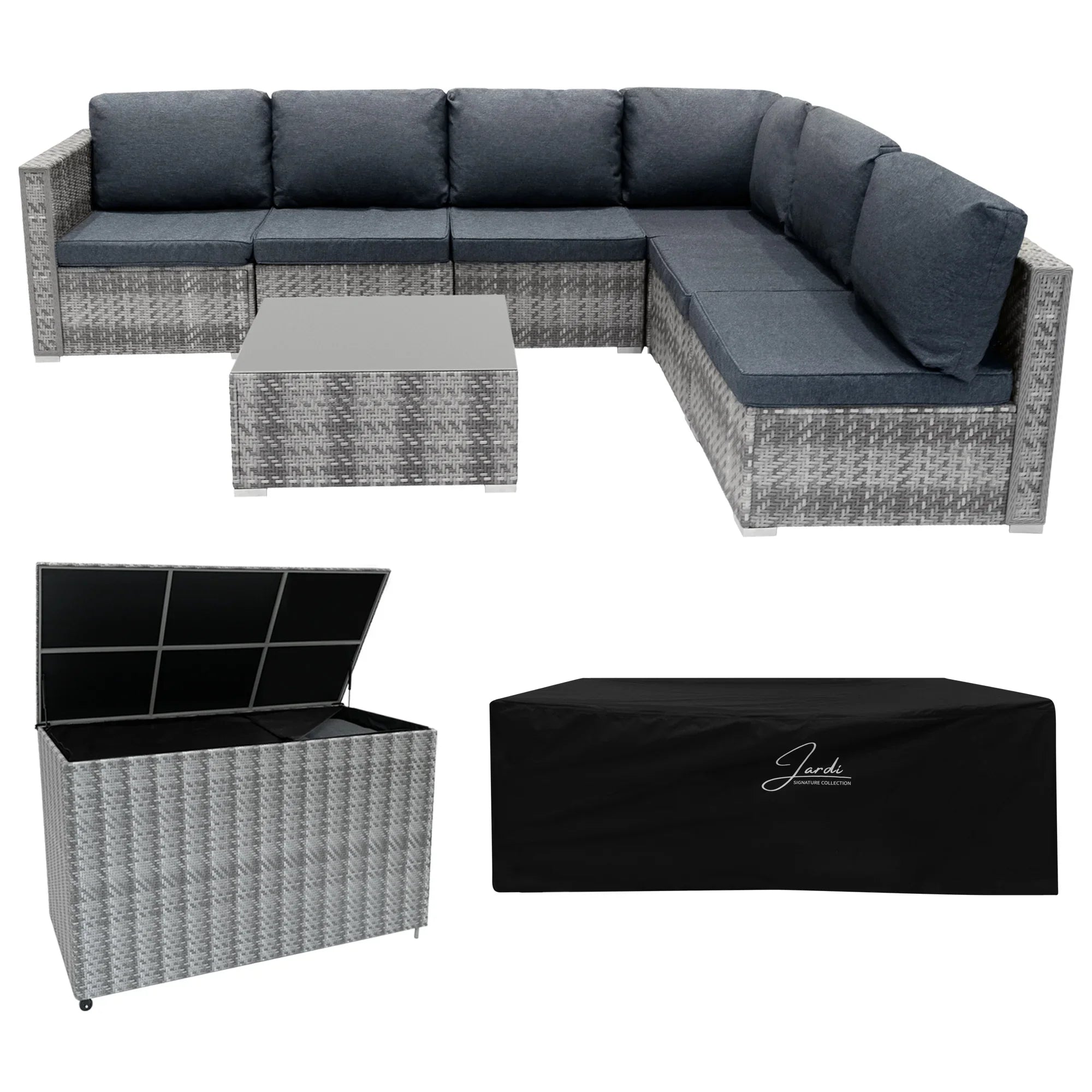 Rattan Modular 7 Piece Furniture Set & 996L Storage Box - Grey