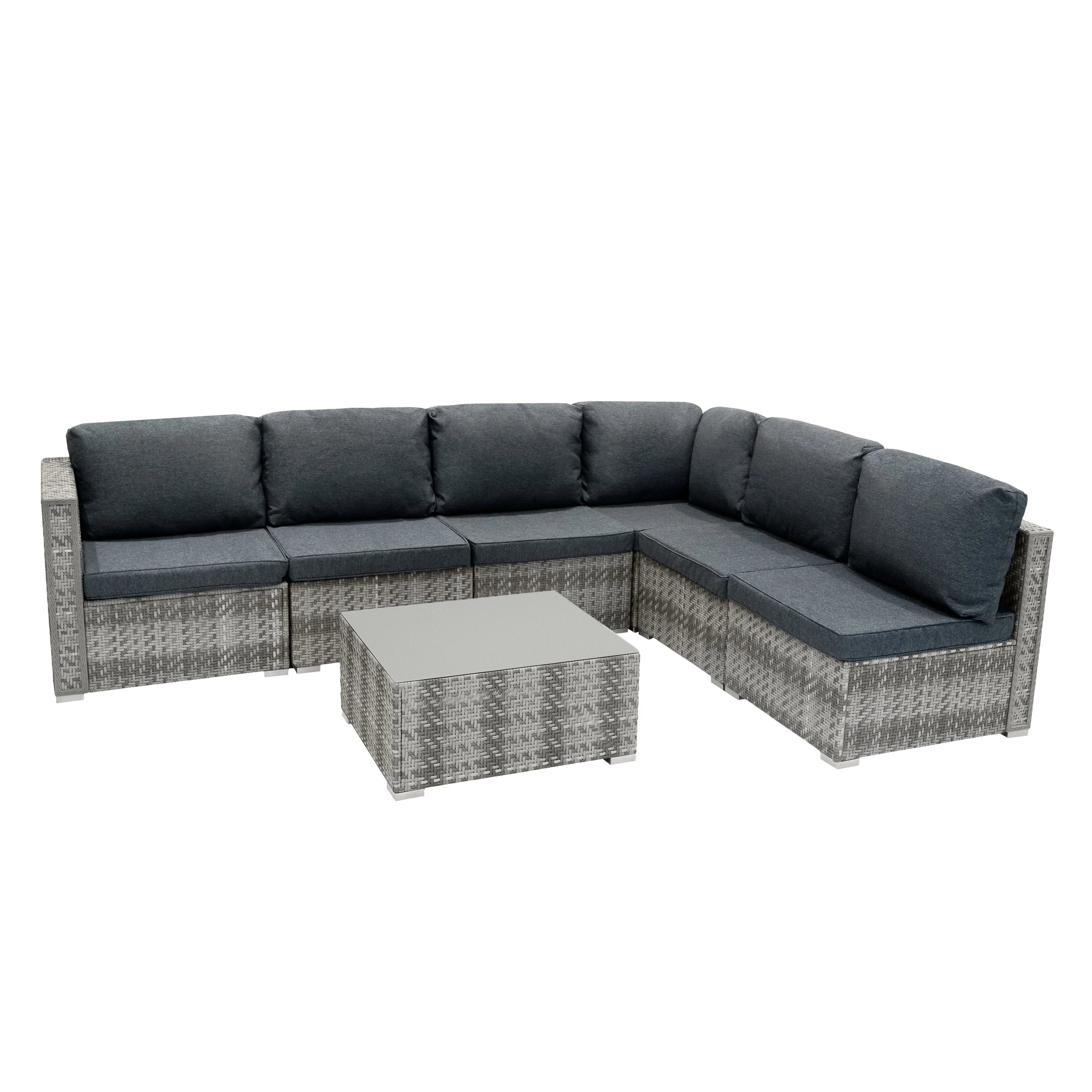 Rattan Modular 7 Piece Furniture Set & 996L Storage Box - Grey