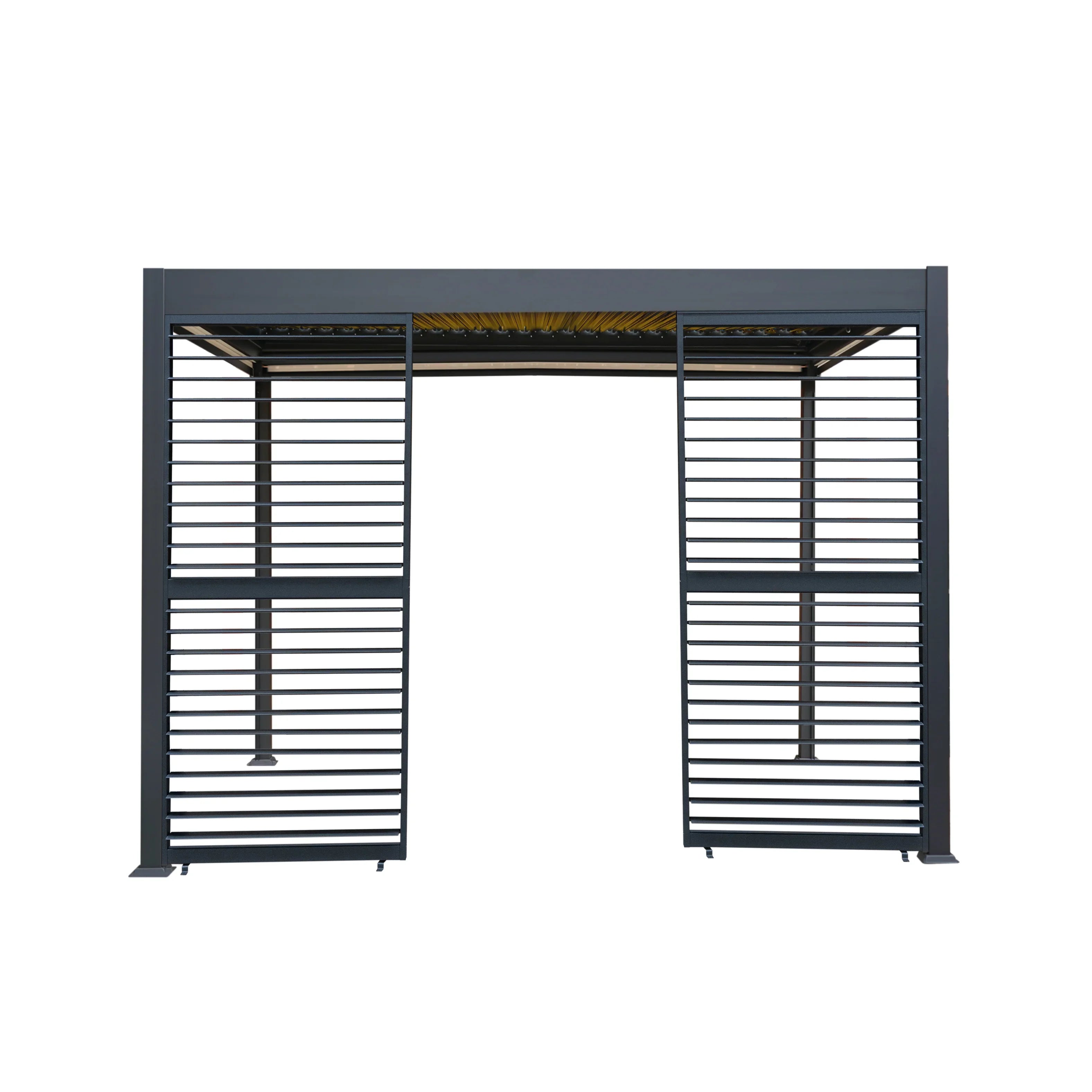 Anthracite Aluminium Pergola With White Blinds, 2 x Side Panels & LED Lights - 3m x 3m