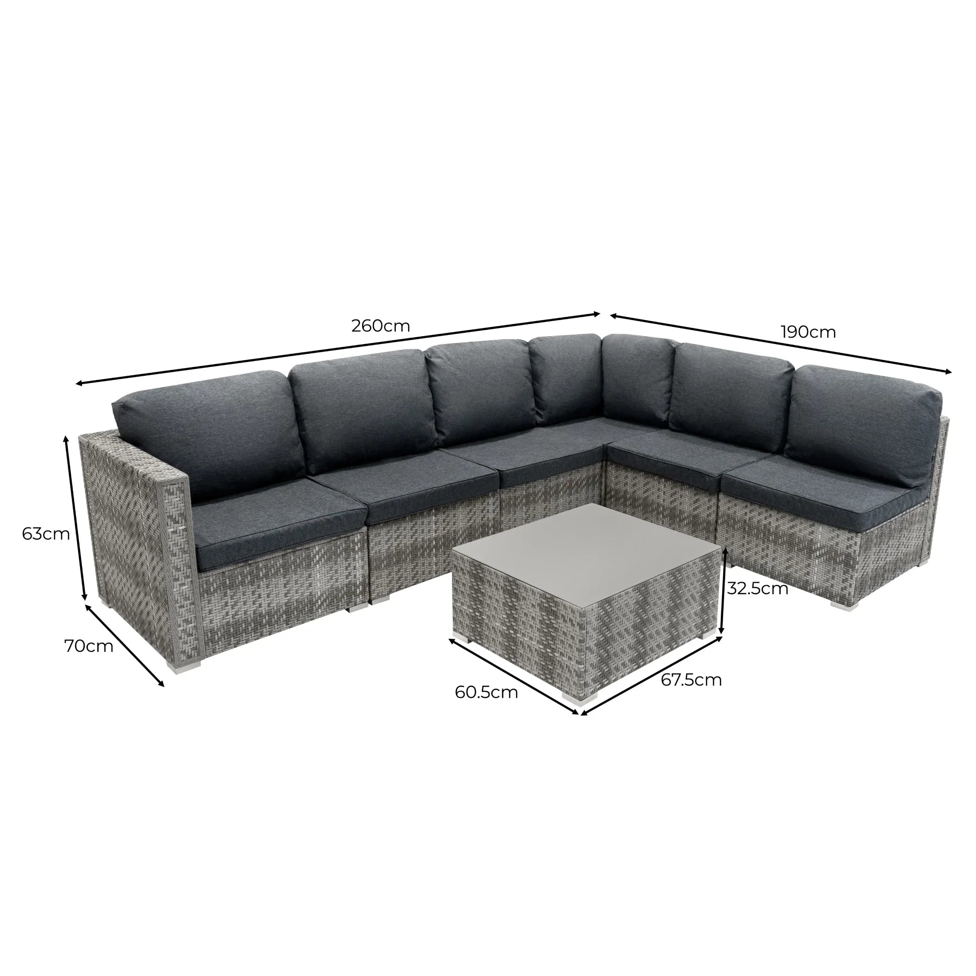 Rattan Modular 7 Piece Furniture Set & 996L Storage Box - Grey