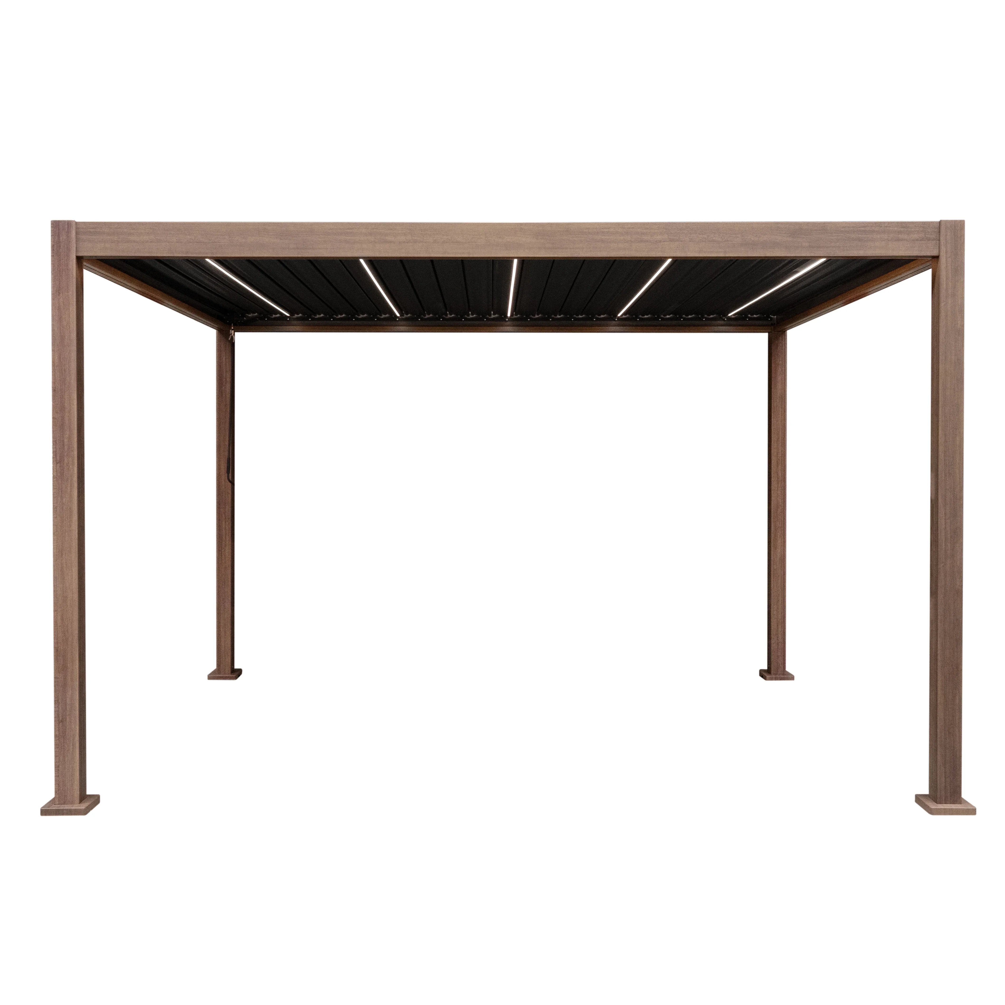 Wood Effect Aluminium Pergola With LED Lights - 4m x 3m