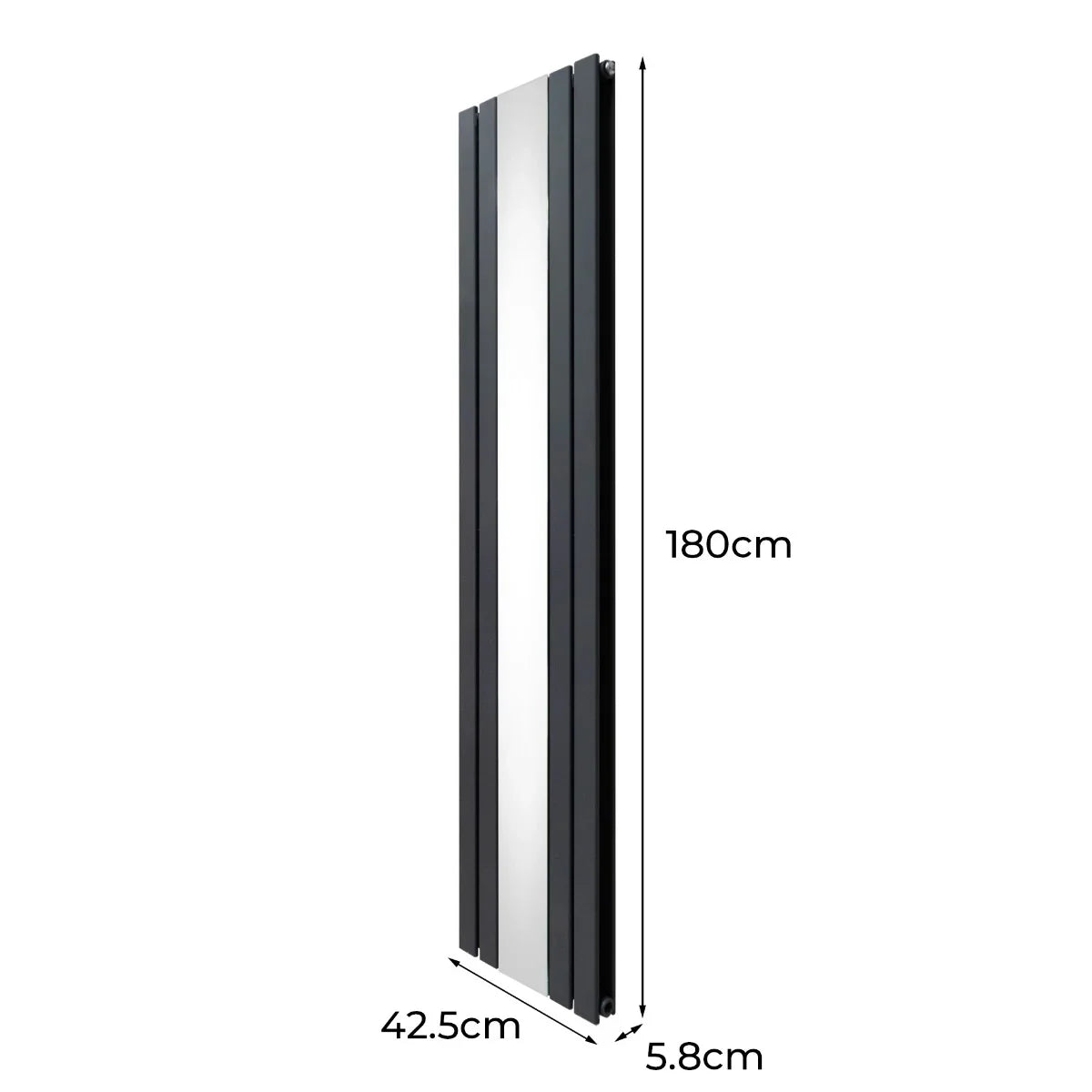 Flat Mirror Radiator - 1800mm x 425mm - Anthracite Grey