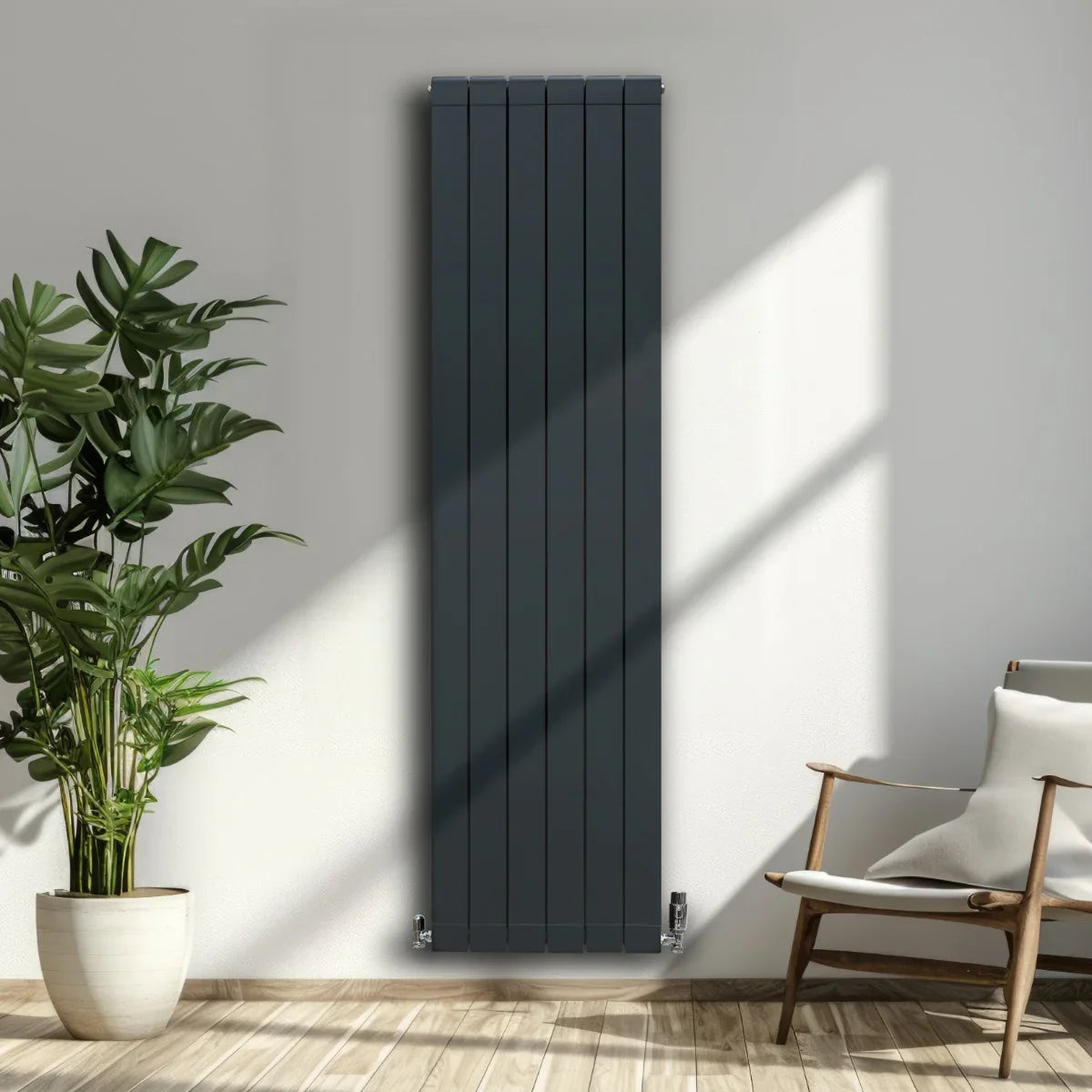 Aluminium Radiator & Valves – 1800mm x 475mm – Anthracite Grey