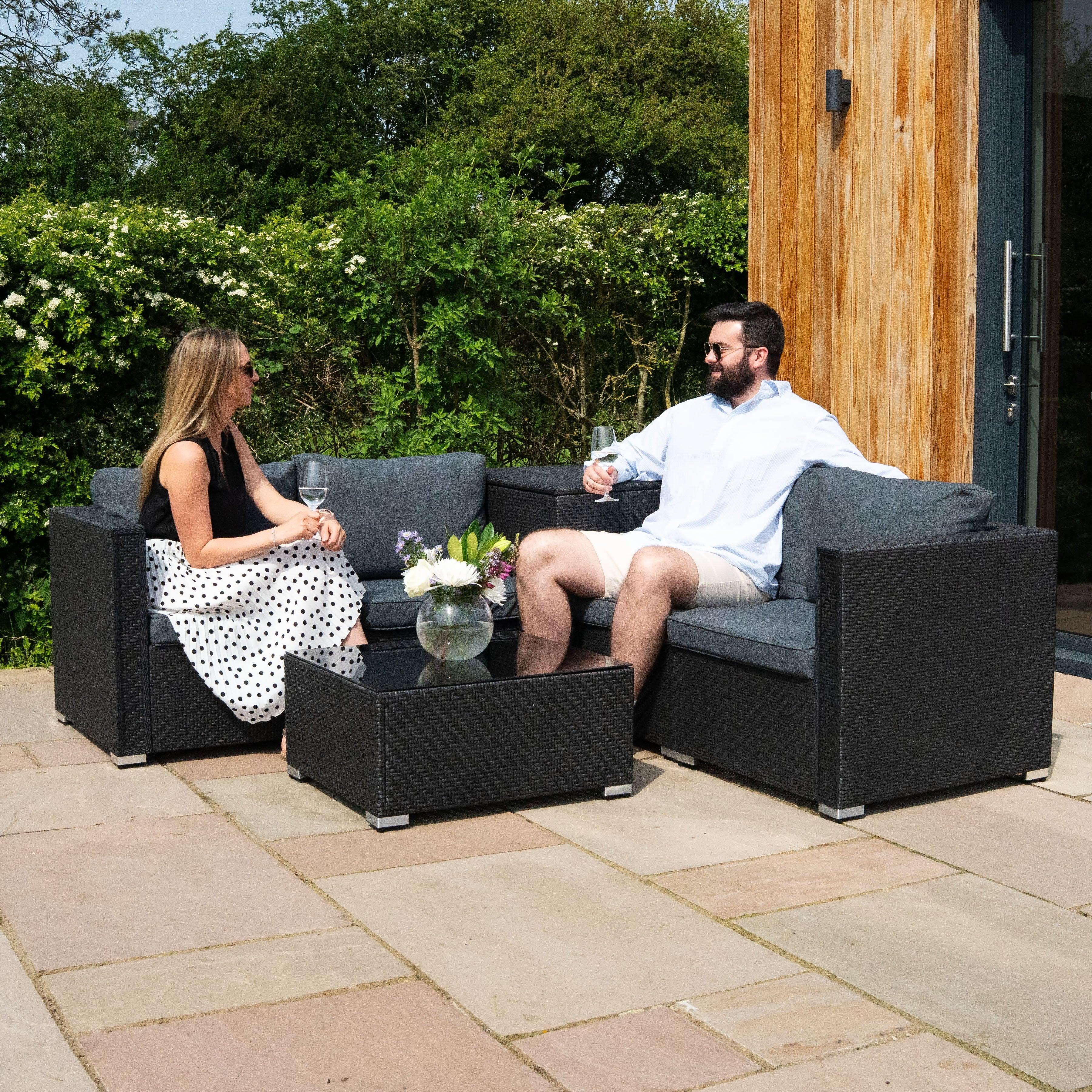 Rattan Modular 6 Piece Furniture Set & 996L Storage Box – Black