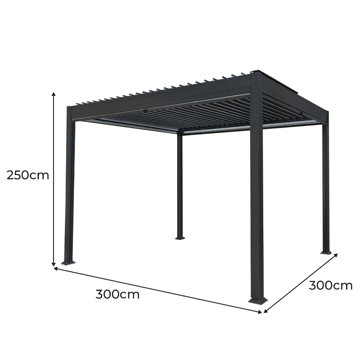 Anthracite Aluminium Pergola With White Blinds & LED Lights - 3m x 3m