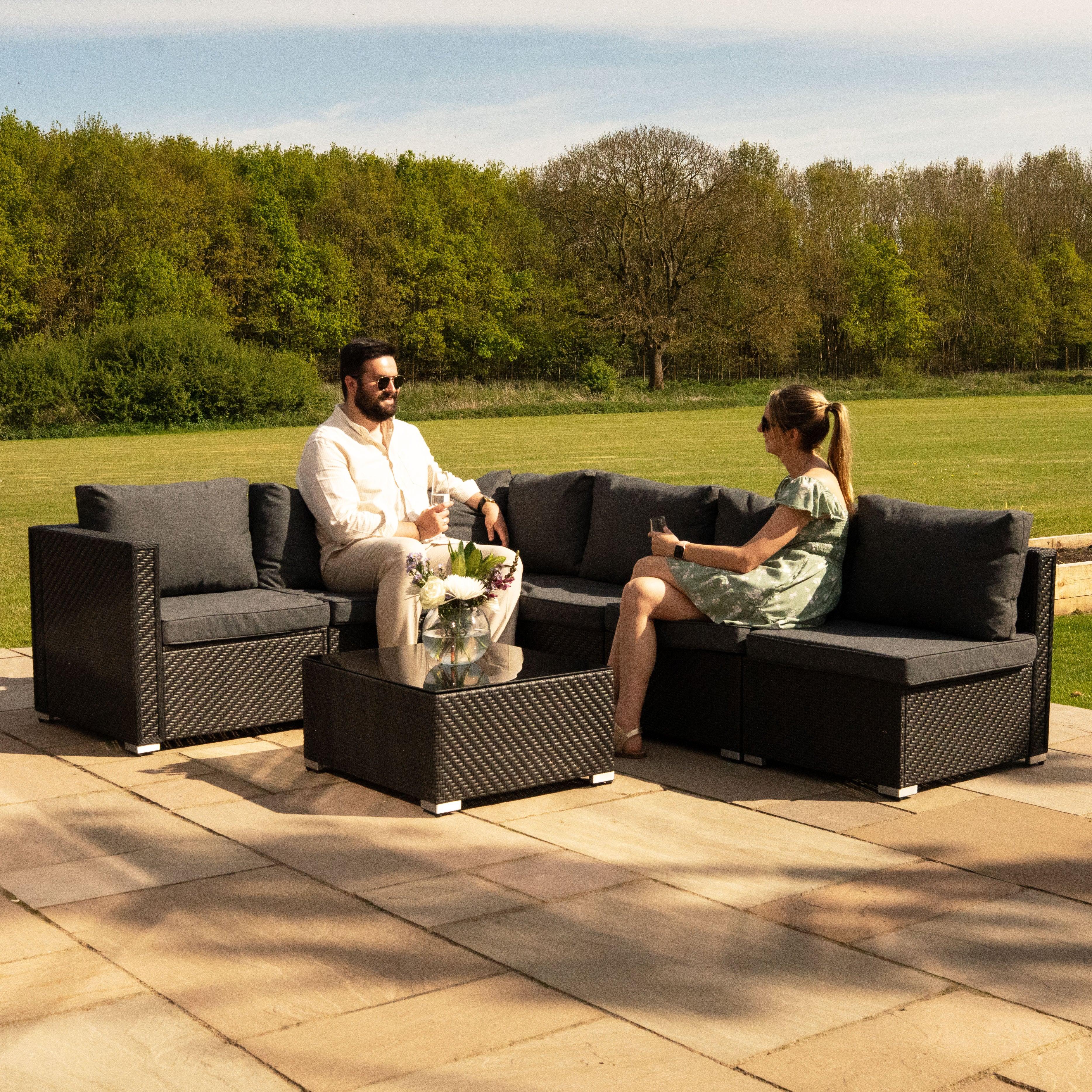 Rattan Modular 7 Piece Furniture Set & 700L Storage Box - Black
