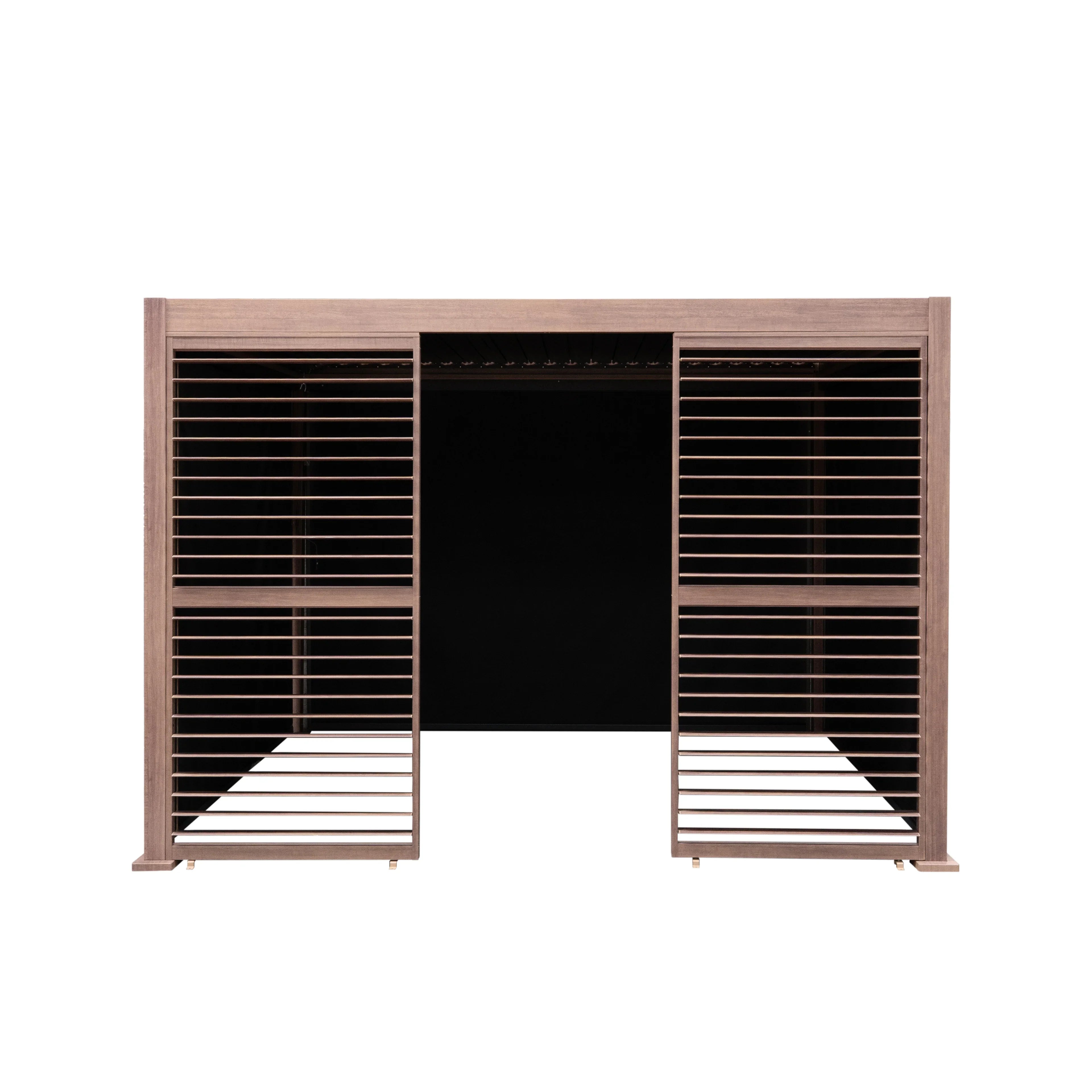 Wood Effect Aluminium Pergola With Blinds & 2 Louvre Panels - 3m x 3m