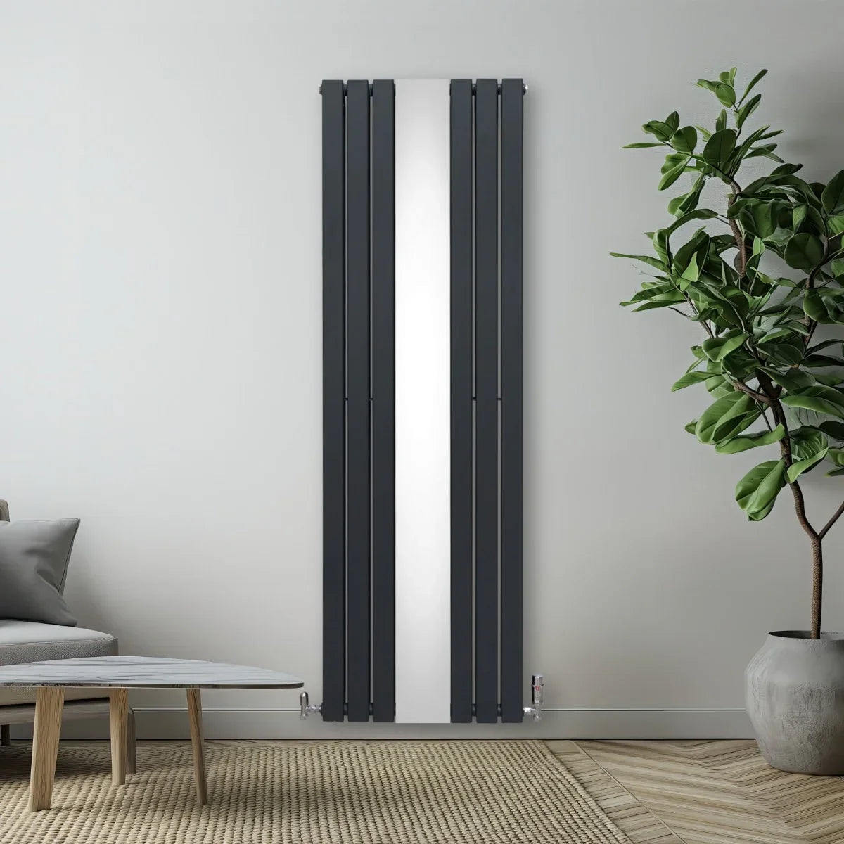 Flat Mirror Radiator & Valves - 1800mm x 565mm - Anthracite Grey