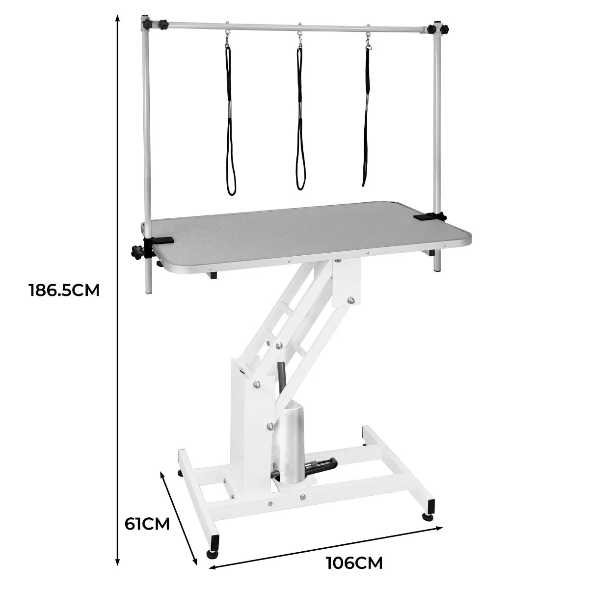 White Hydraulic Grooming Table - Grey Table Top