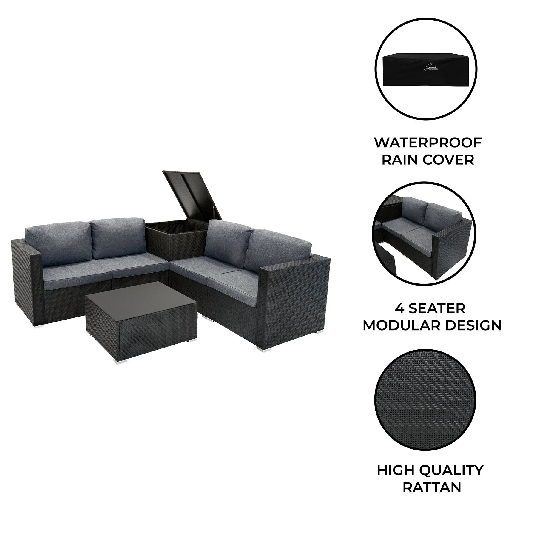 Rattan Modular 6 Piece Furniture Set – Black
