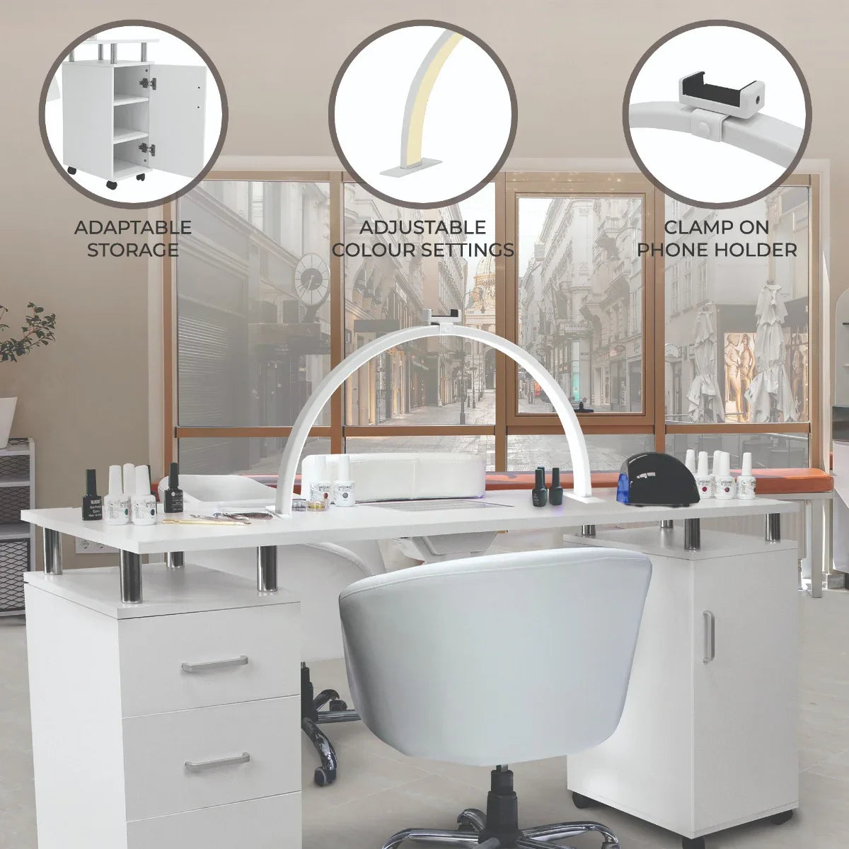 Professional Manicure Table & LED Half Moon Lamp
