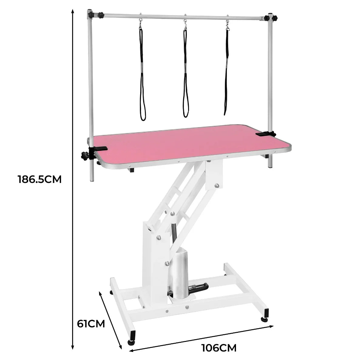 White Hydraulic Grooming Table - Pink Table Top