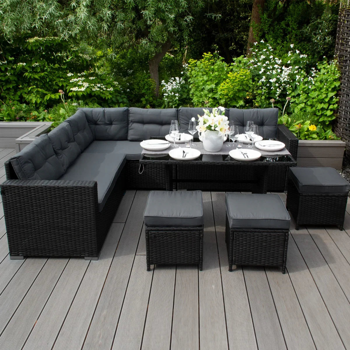 Rattan Corner Set & Storage Box - Black