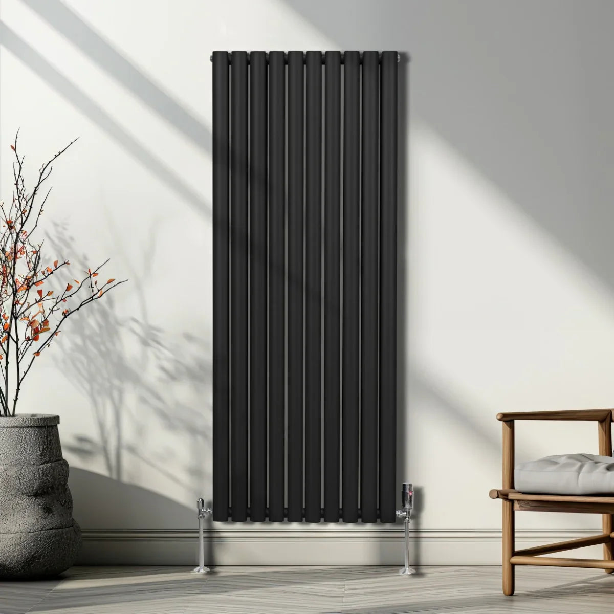 Oval Column Radiator & Valves - 1600mm x 600mm – Black