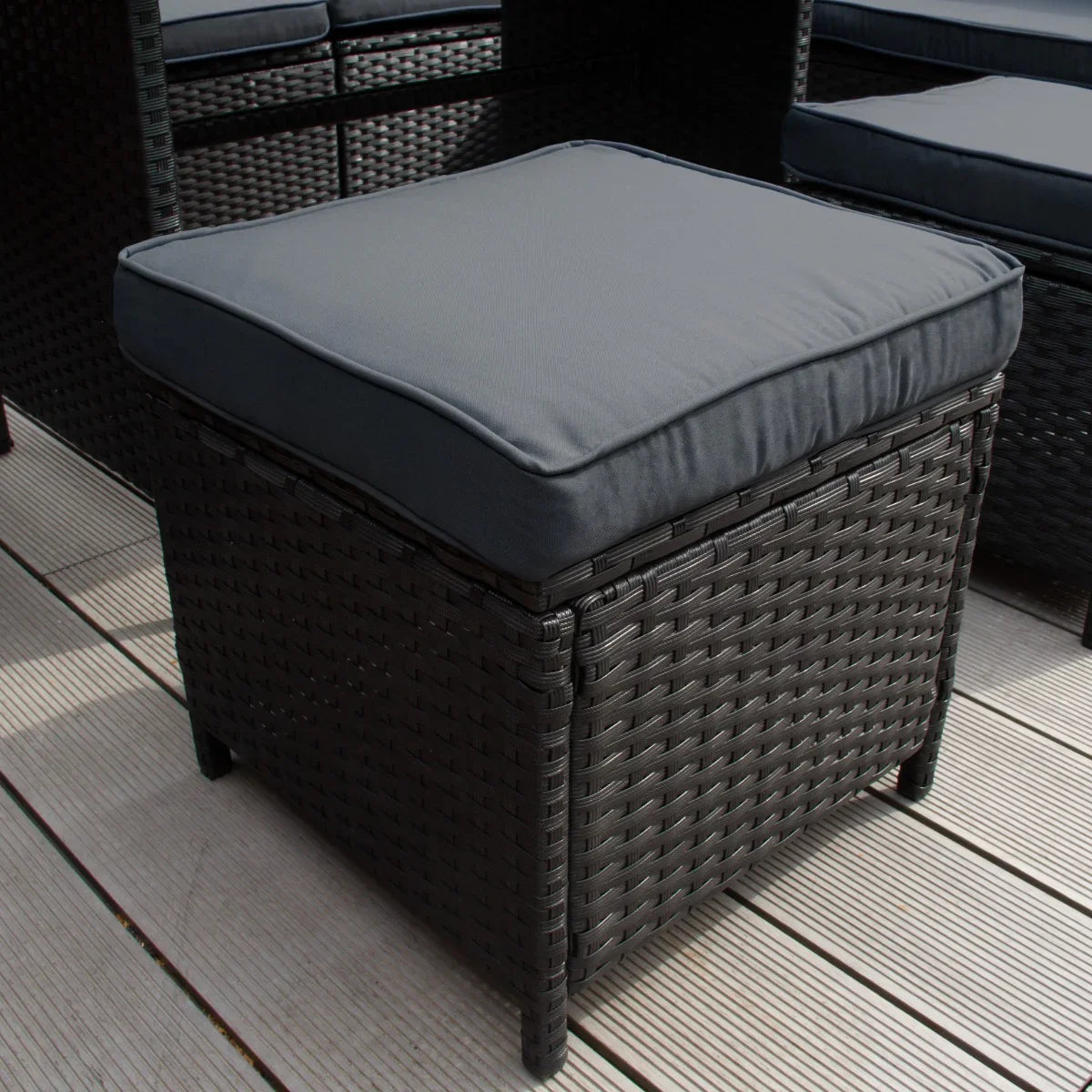 Rattan Corner Set & Storage Box - Black