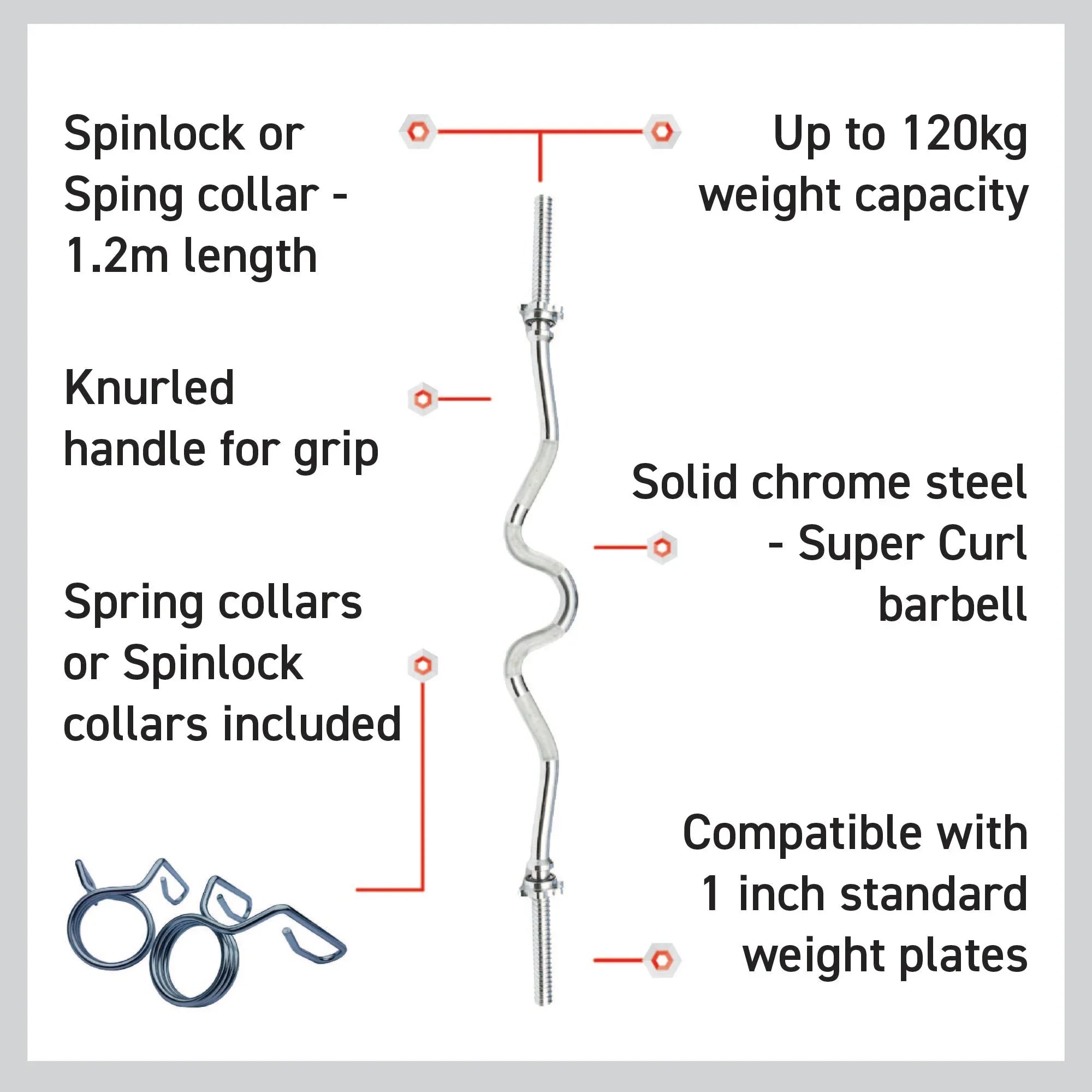 Body Revolution EZ 1" Super Curl Barbell Bar - 1.2m