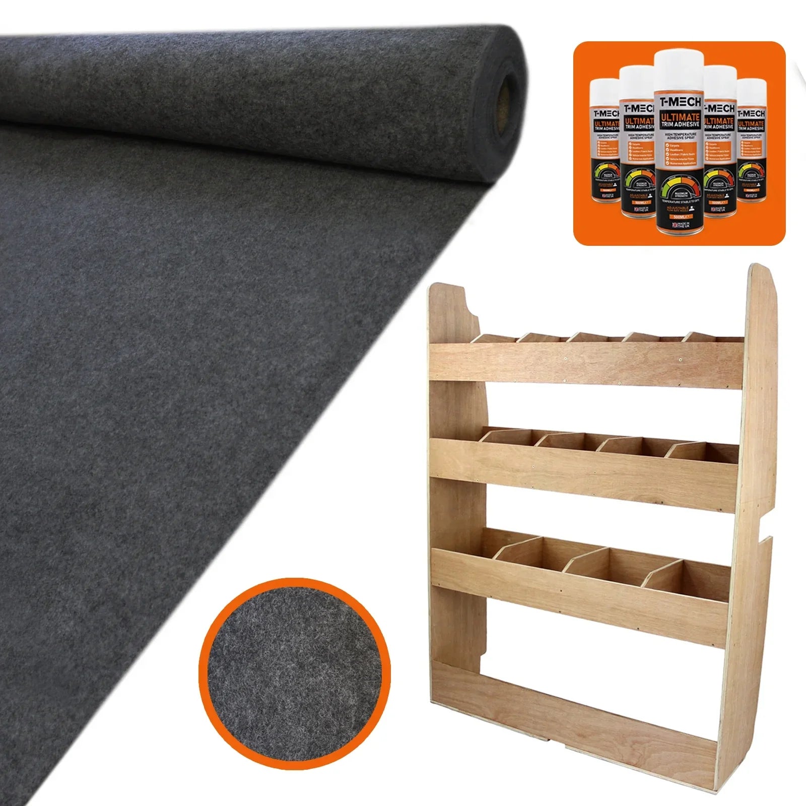 11sqm Anthracite Van Lining, Glue & Ford Transit Custom Rack