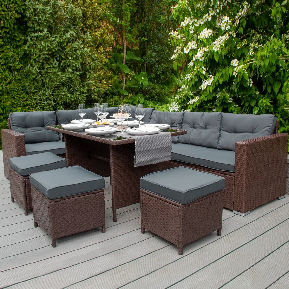 Rattan Corner Set & Storage Box - Brown