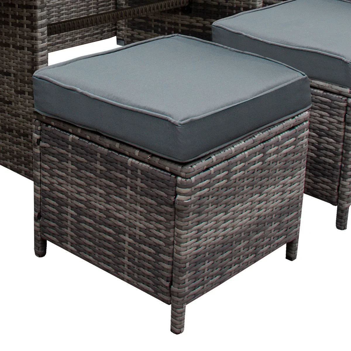 Rattan Corner Set & Storage Box - Grey