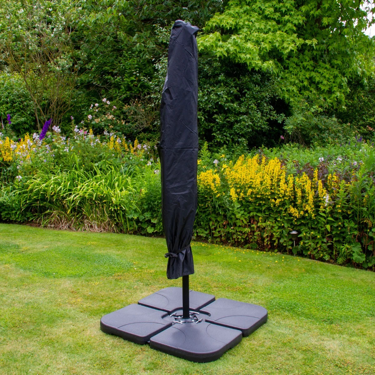 Black 3m LED Cantilever Parasol With Plain Base