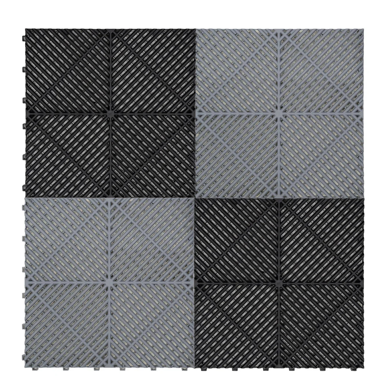 Vented Garage Floor Tiles With Edges – 165 Grey & 60 Black
