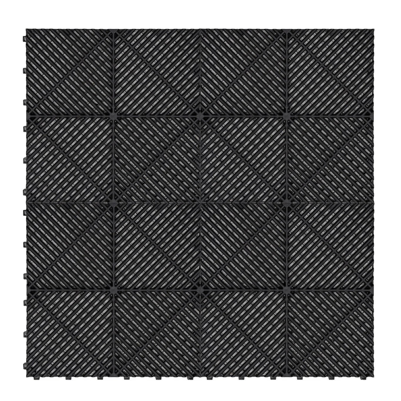 Hexagon LED Lights x 2 & Vented Garage Floor Tiles x 225 With Edges - Black