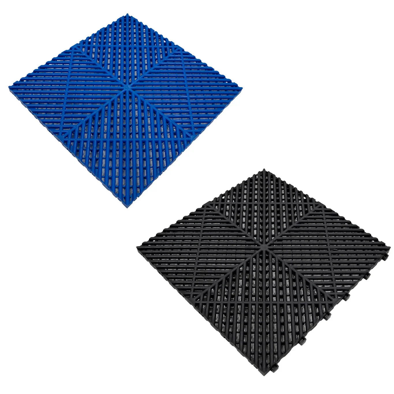 Vented Garage Floor Tiles With Edges – 90 Blue & 30 Black
