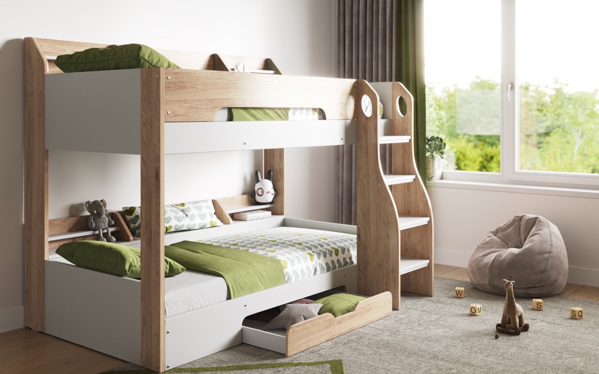 Flair Flick Storage Bunk Bed White & Oak