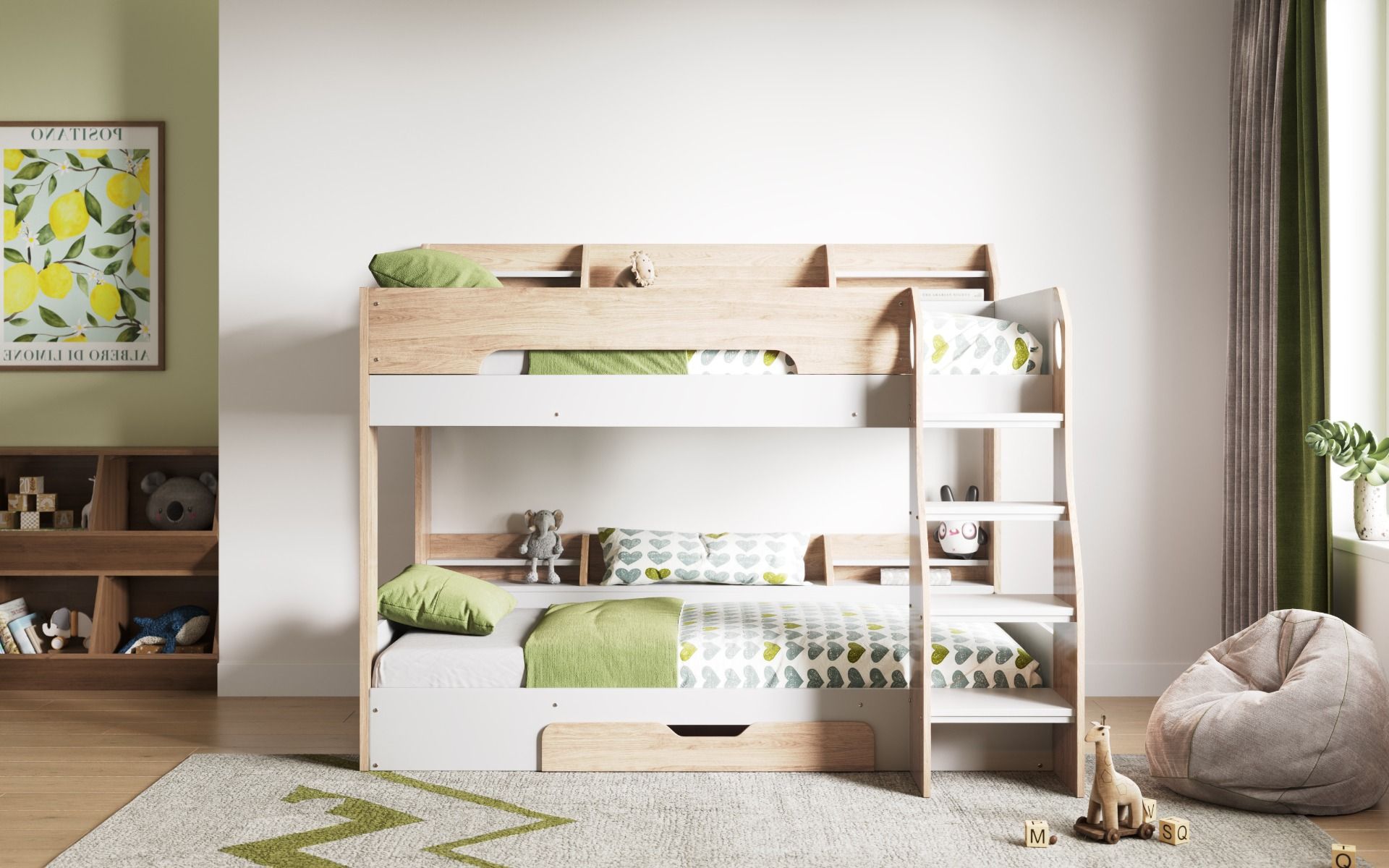 Flair Flick Storage Bunk Bed White & Oak