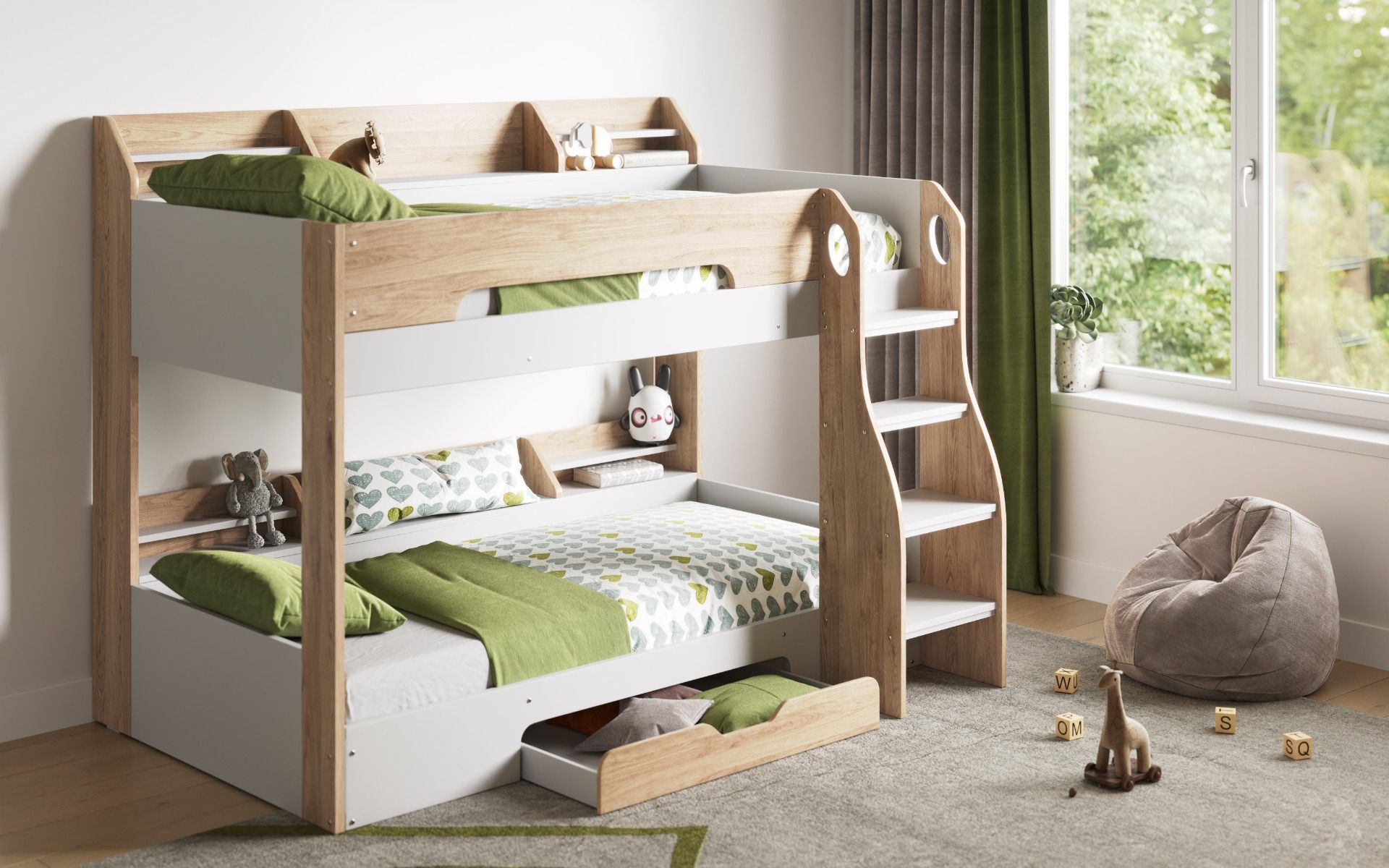 Flair Flick Storage Bunk Bed White & Oak