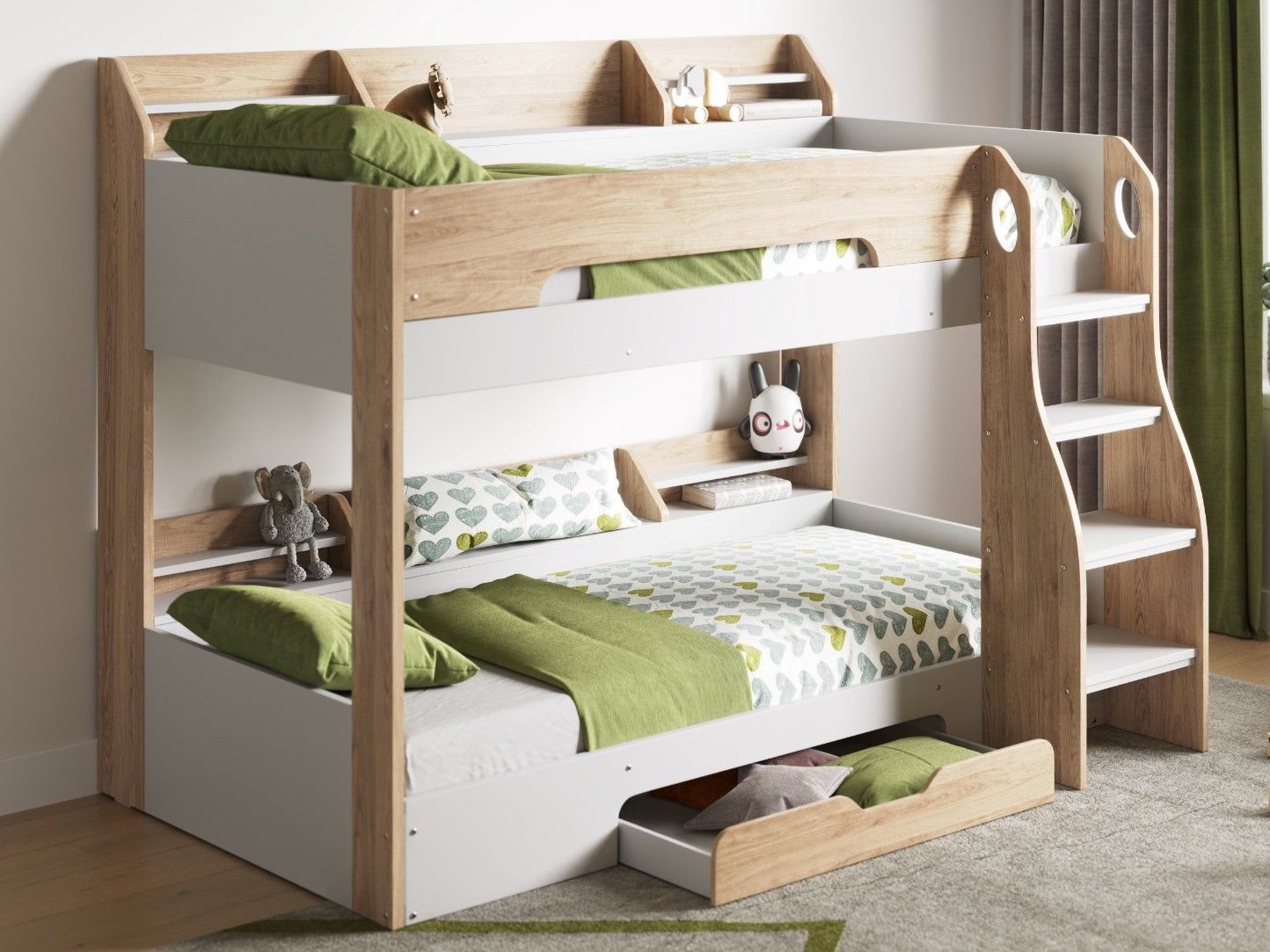 Flair Flick Storage Bunk Bed White & Oak
