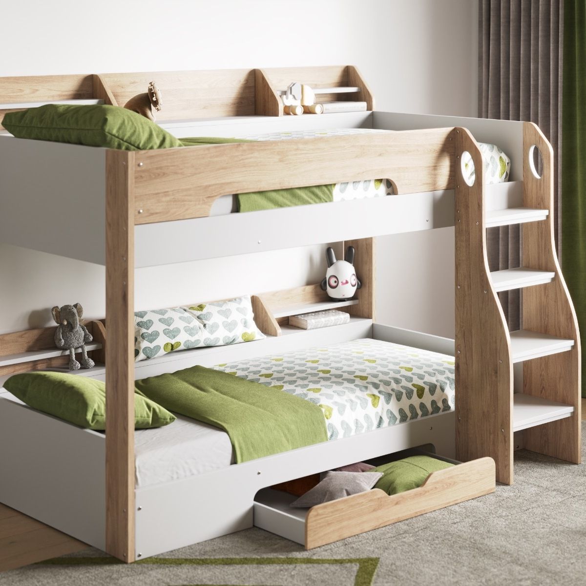 Flair Flick Storage Bunk Bed White & Oak