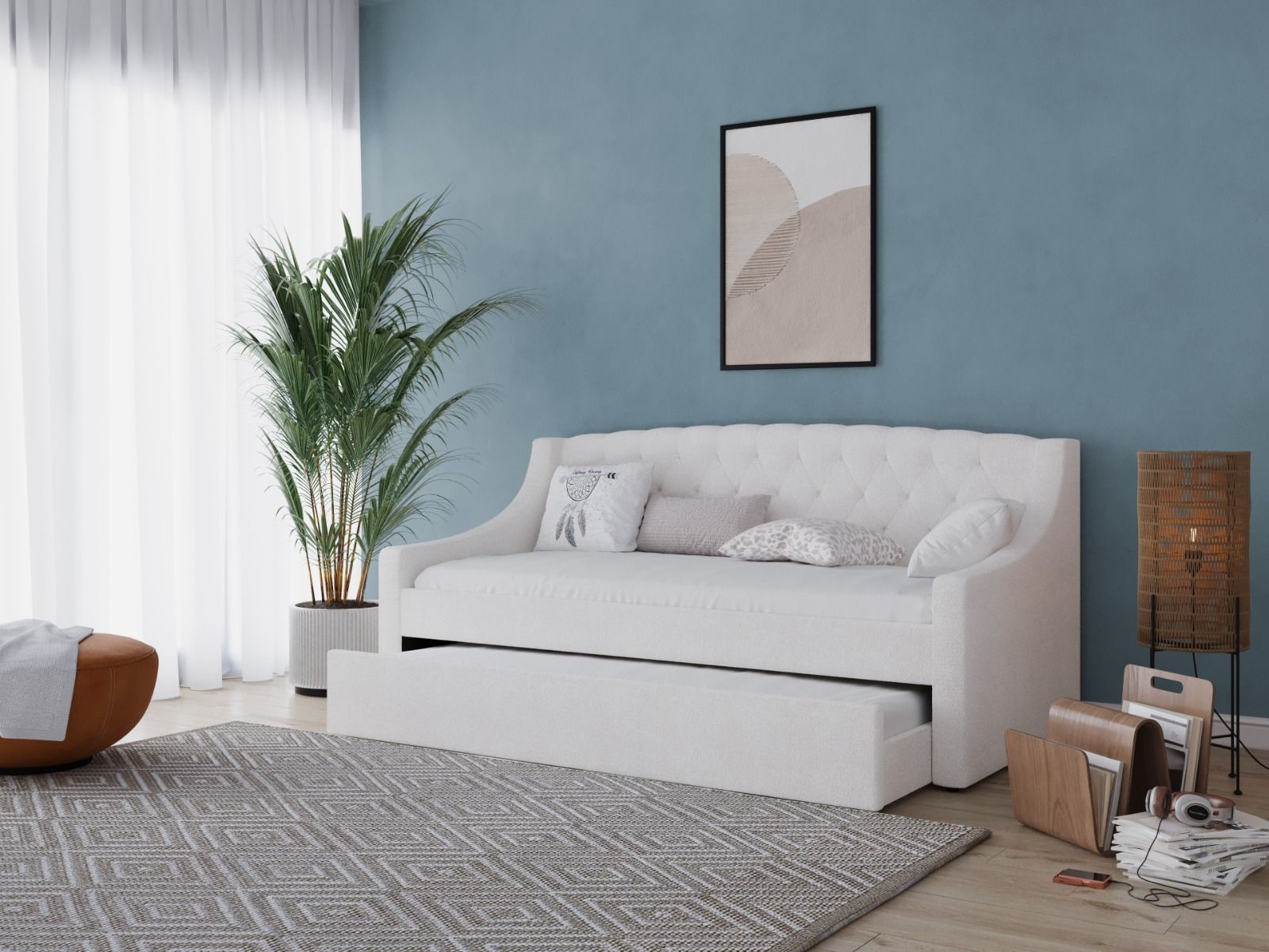 Flair Aurora Daybed with Trundle White Boucle