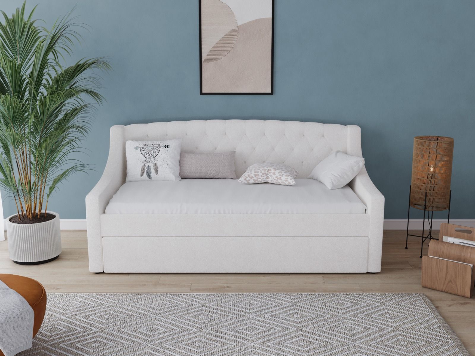 Flair Aurora Daybed with Trundle White Boucle