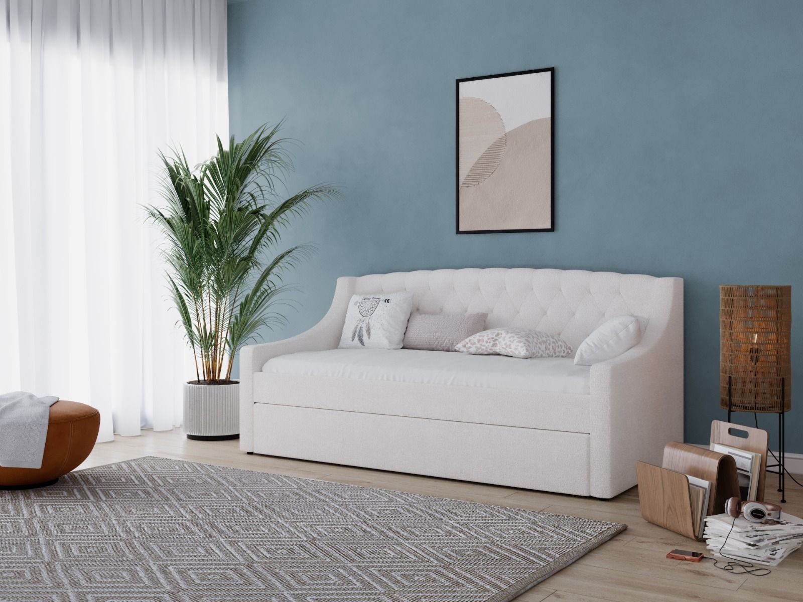 Flair Aurora Daybed with Trundle White Boucle