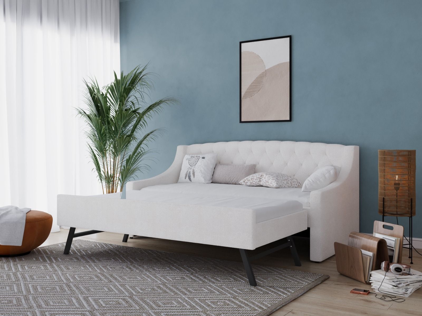 Flair Aurora Daybed with Trundle White Boucle