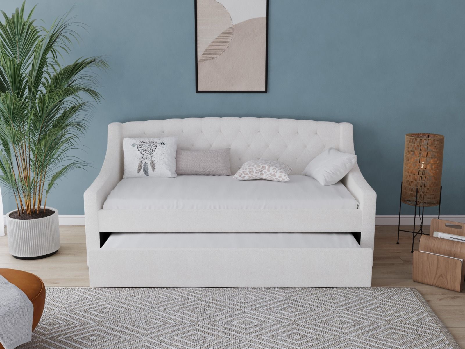 Flair Aurora Daybed with Trundle White Boucle