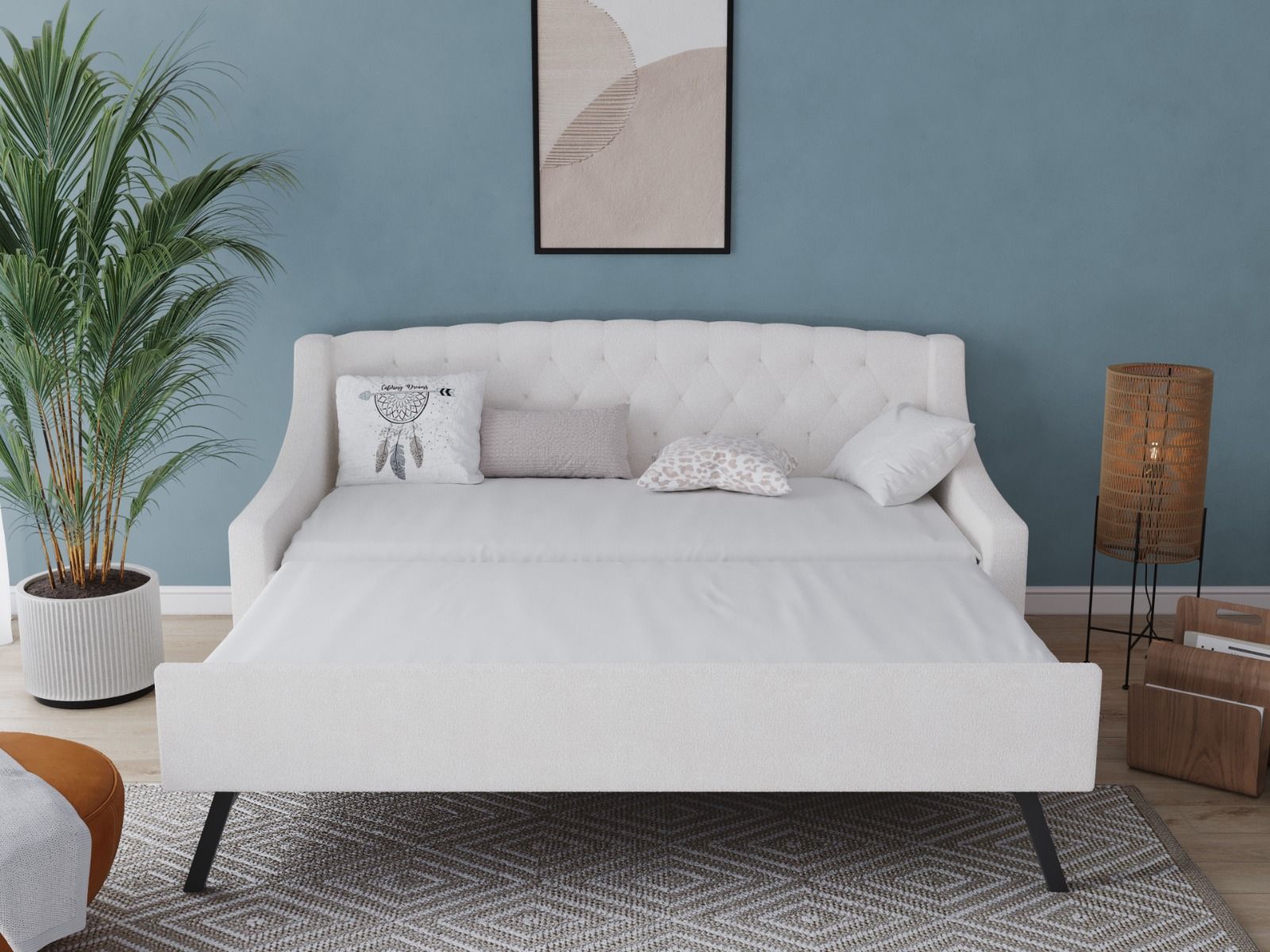 Flair Aurora Daybed with Trundle White Boucle