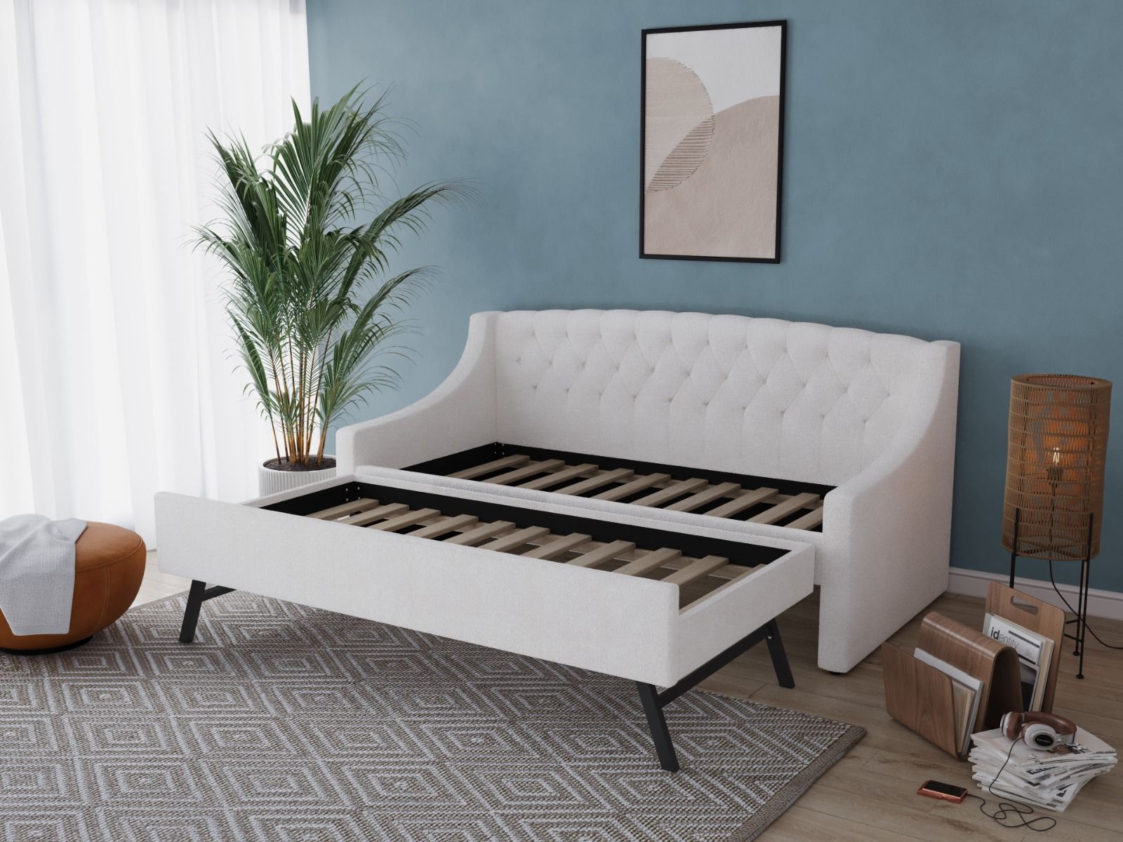 Flair Aurora Daybed with Trundle White Boucle