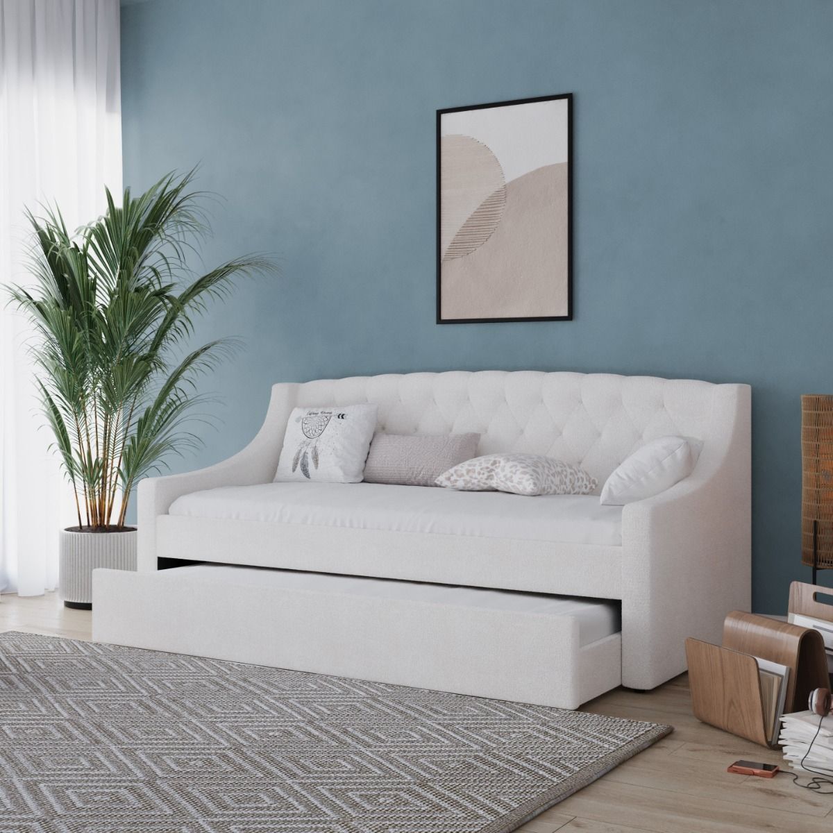 Flair Aurora Daybed with Trundle White Boucle