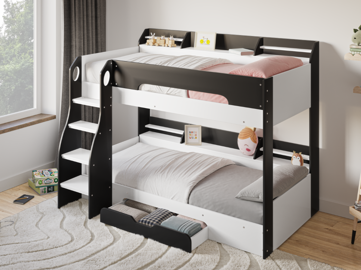Flair Flick Storage Grey Bunk Bed with Drawer