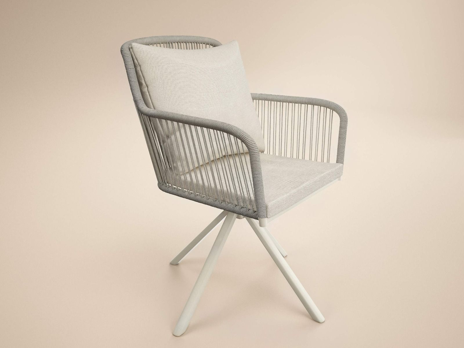 SOLACE+CO Hana Table & Juno Swivel Chairs Garden Bistro Set Beige Rattan