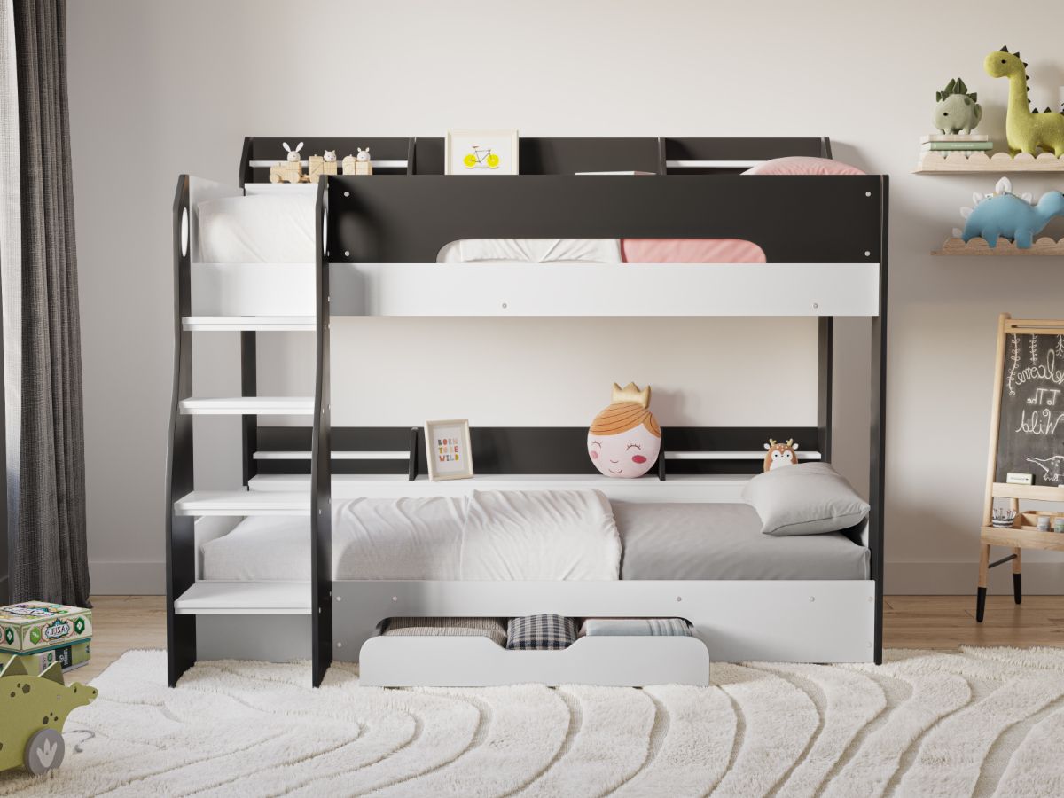 Flair Flick Storage Grey Bunk Bed with Drawer