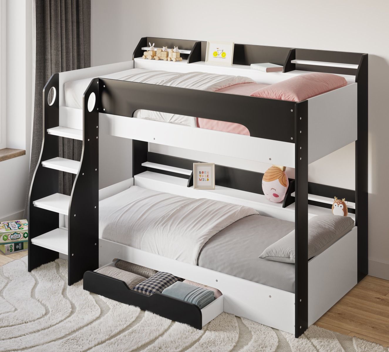 Flair Flick Storage Grey Bunk Bed with Drawer