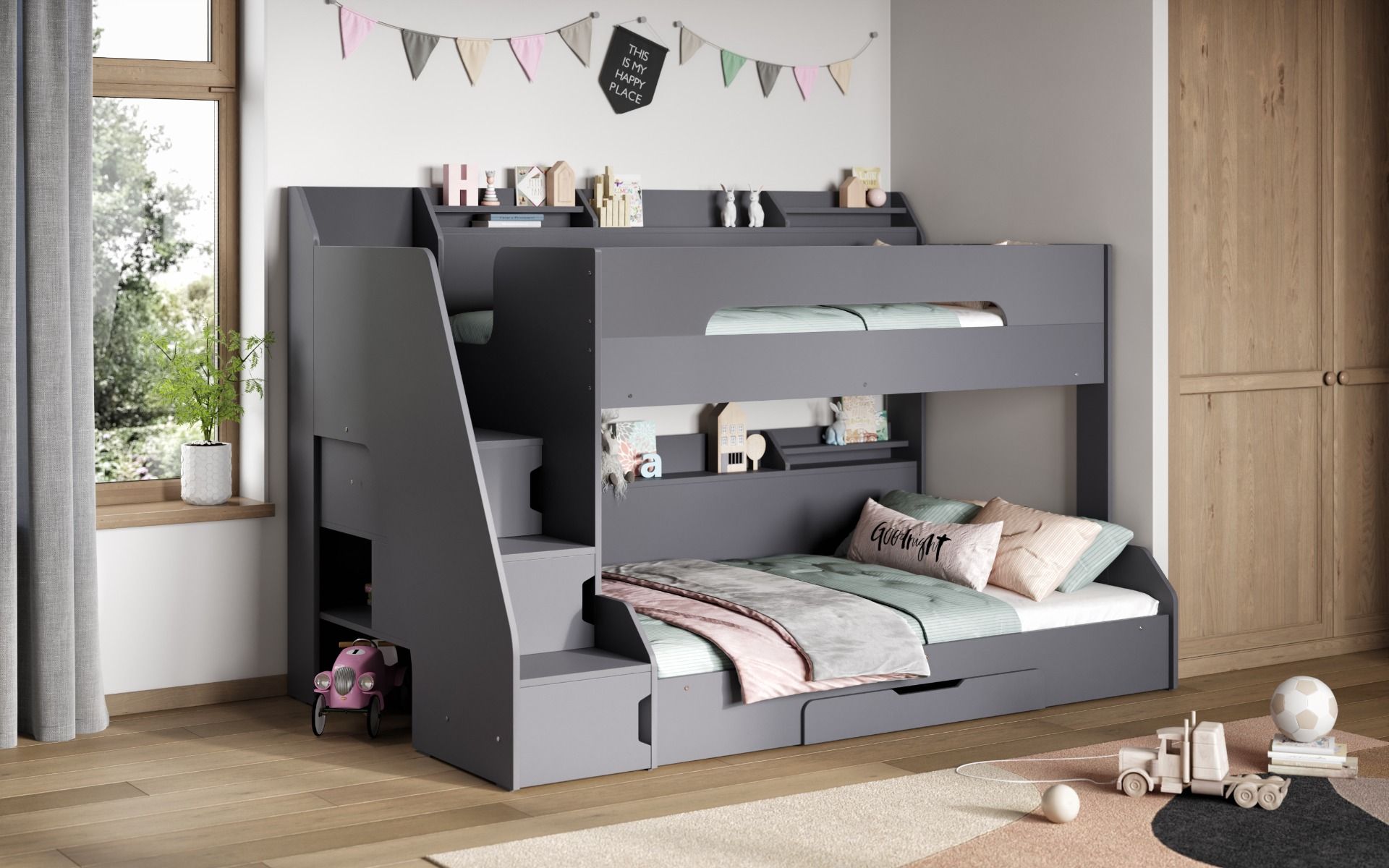 Flair Slick Staircase Triple Bunk Bed with Storage