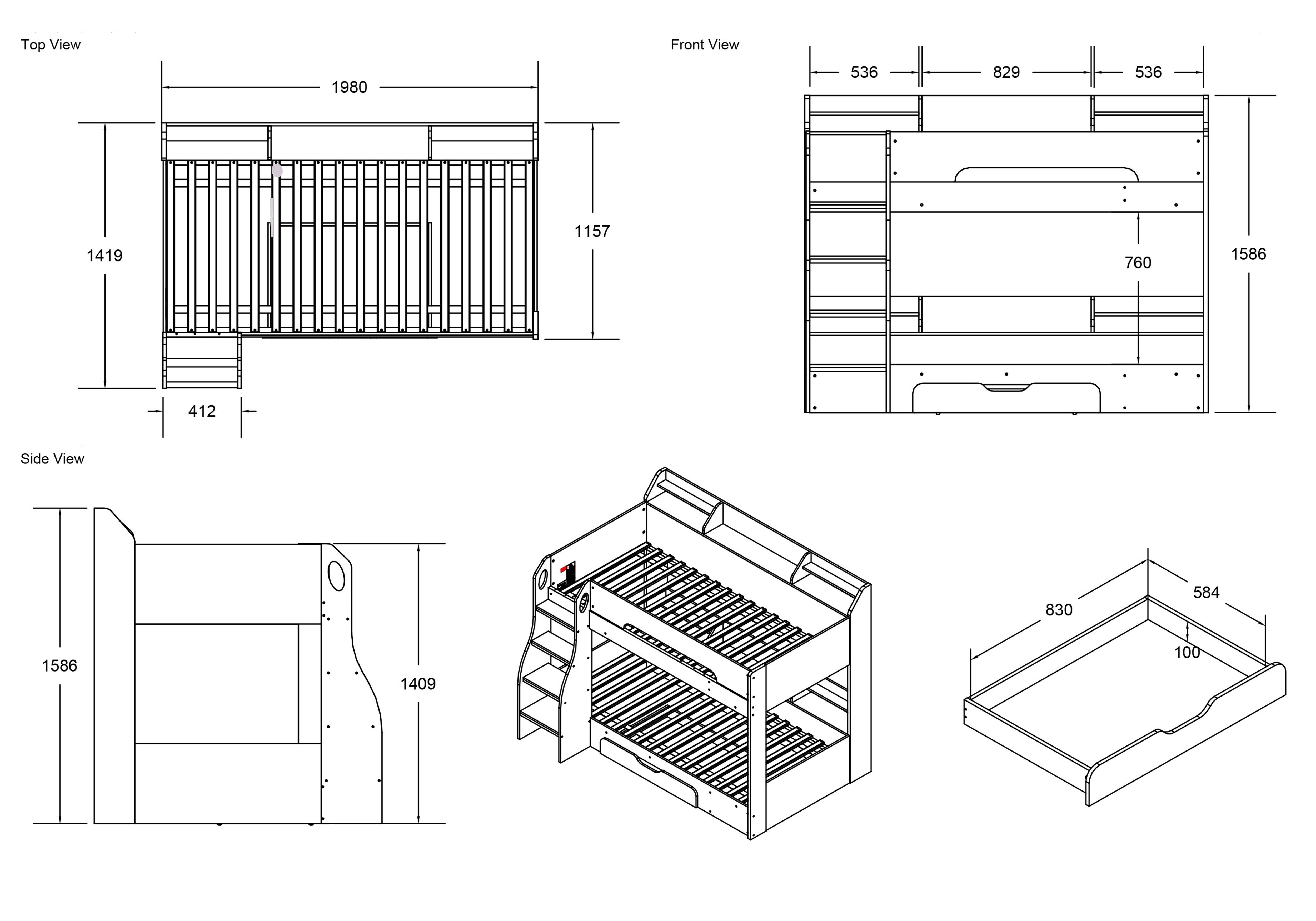 Flair Flick Storage Grey Bunk Bed with Drawer