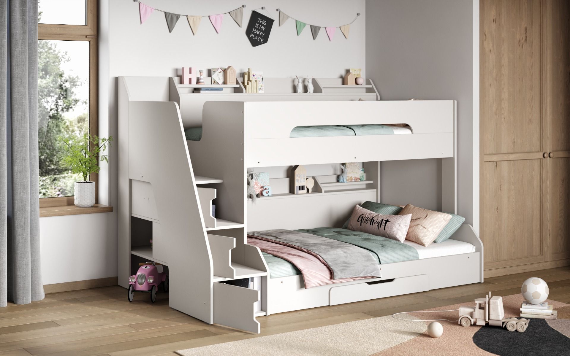 Flair Slick Staircase Triple Bunk Bed with Storage