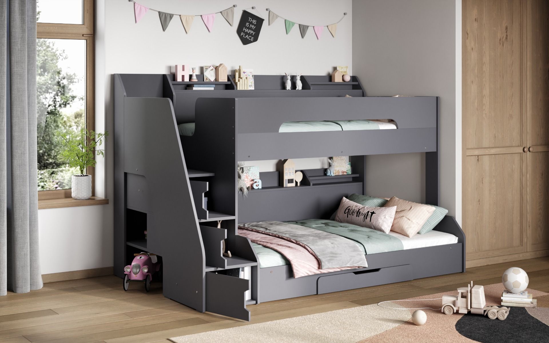 Flair Slick Staircase Triple Bunk Bed with Storage