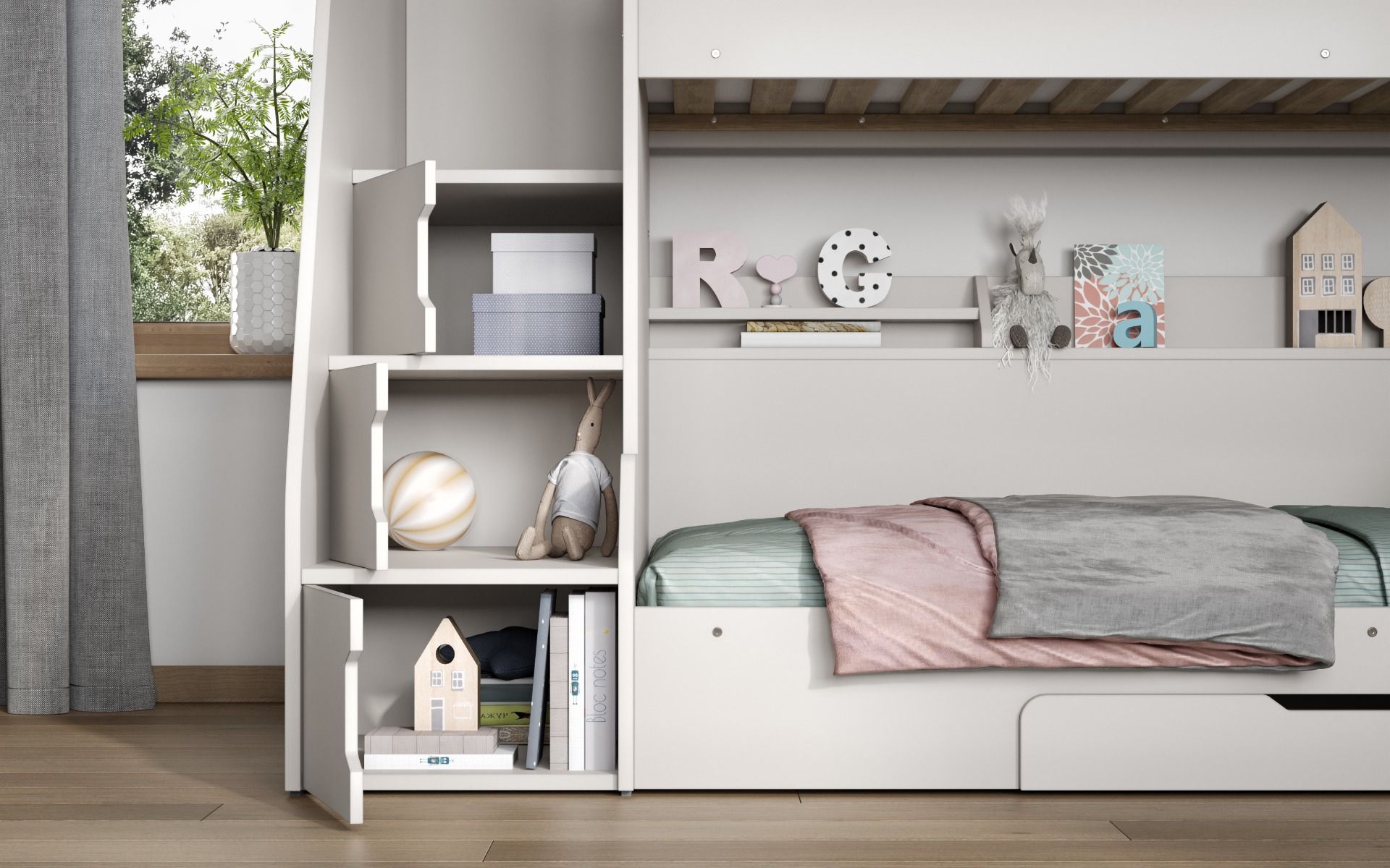 Flair Slick Staircase Triple Bunk Bed with Storage